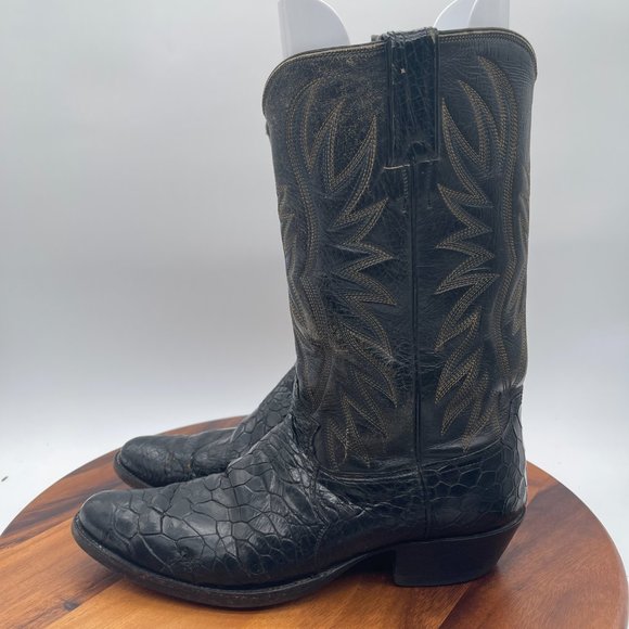 Vintage Custom Pre Ban Sea Turtle Mens 10D Black Western Cowboy Boots - Picture 4 of 13